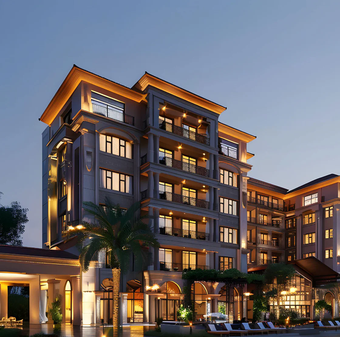 Kwentra-powered hotel at dusk